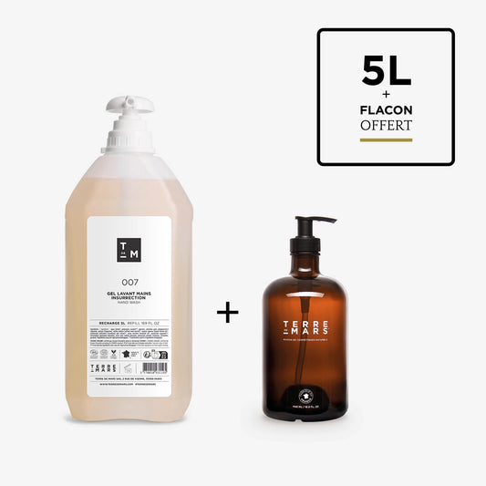Gel Lavant Mains Insurrection — 5L. + Flacon en verre vide